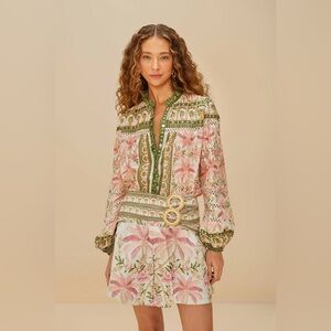 Farm Rio: Palm Dream Off-White Double
Waistband Mini Skirt